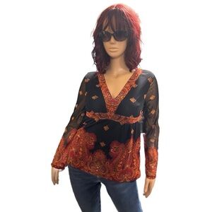 I.N.C. International, Black and Paisley Boho Top